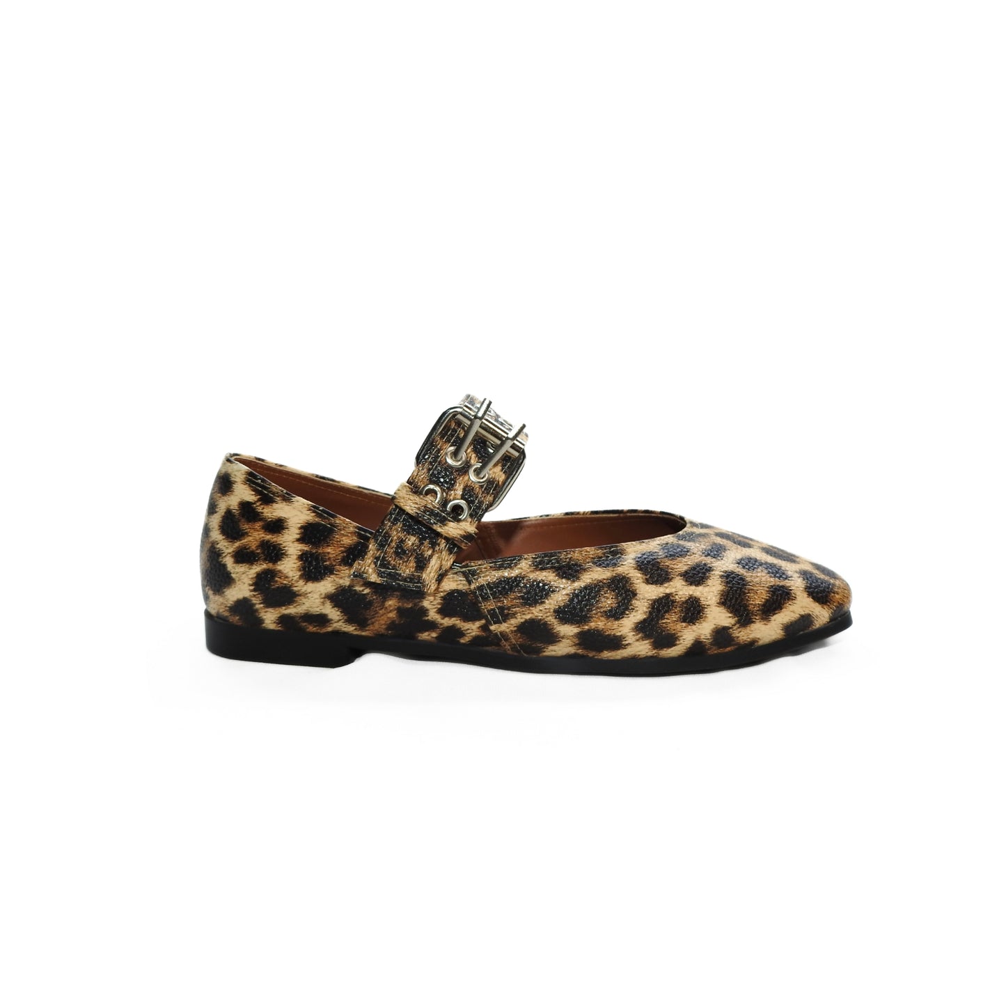 Brown Leopard Bold Buckle Flats