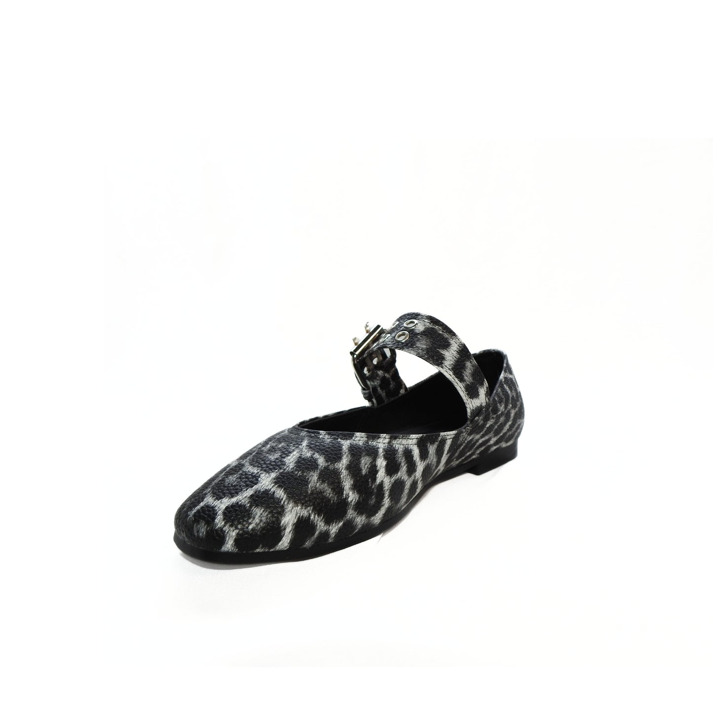 Black Leopard Bold Buckle Flats