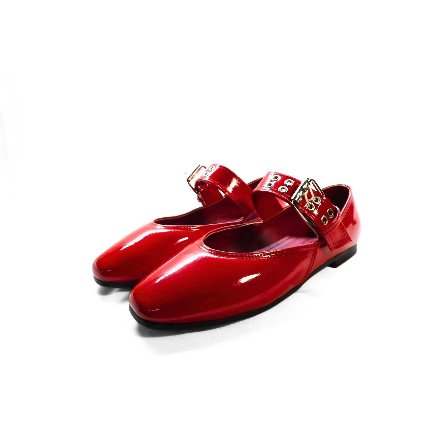 Red Bold Buckle Flats