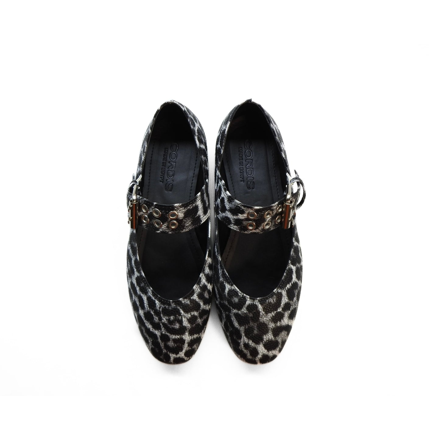 Black Leopard Bold Buckle Flats