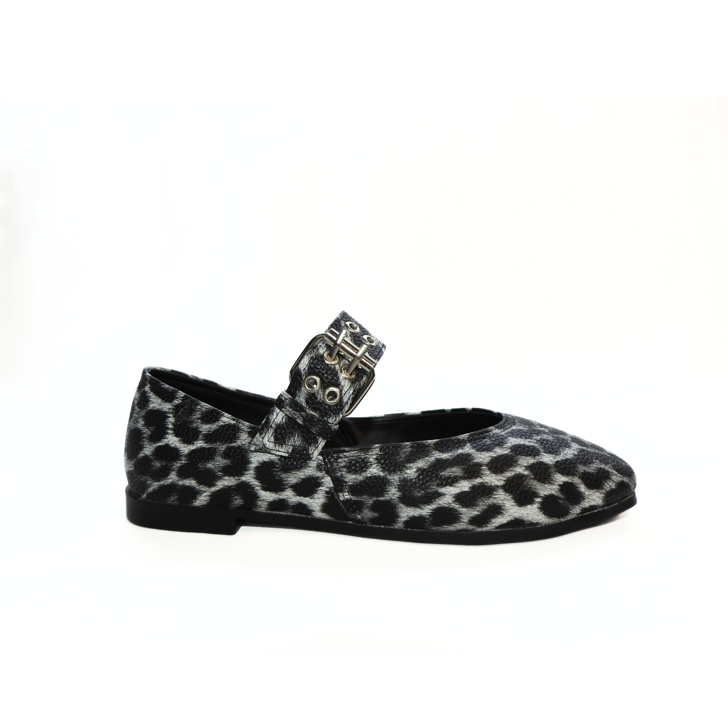 Black Leopard Bold Buckle Flats