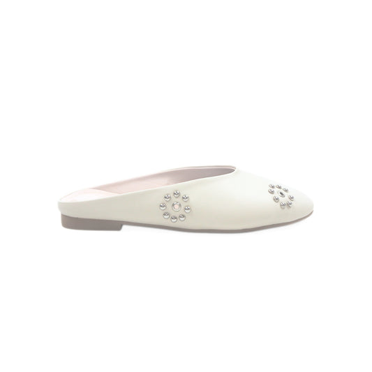 Dome Stud Mules - White