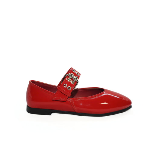 Red Bold Buckle Flats