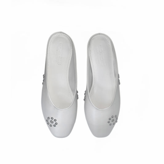 Dome Stud Mules - White