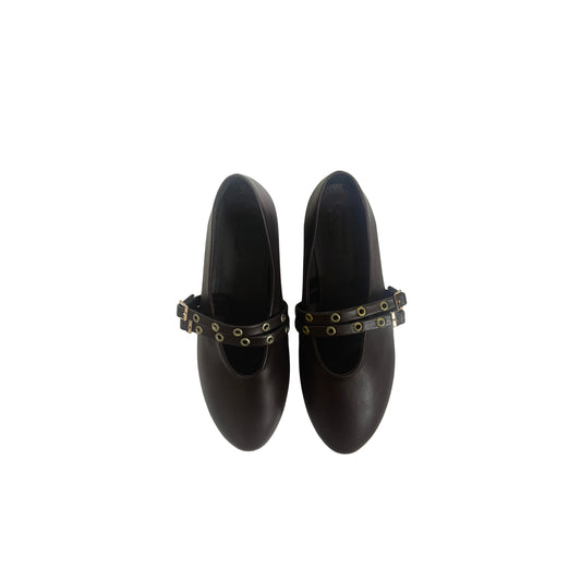 Dual Buckle Flats - Dark Brown