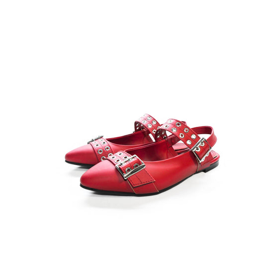 Red Studded Buckle Sandals