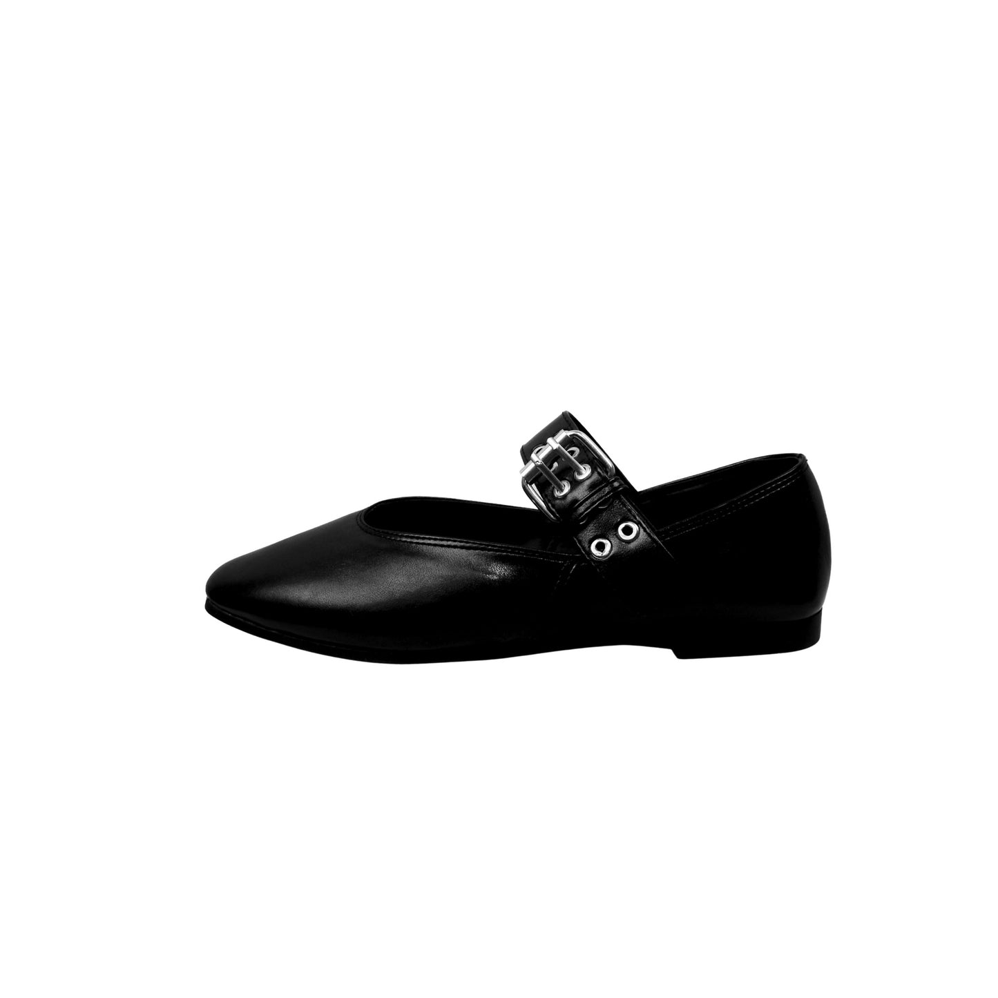 Black Bold Buckle Flats