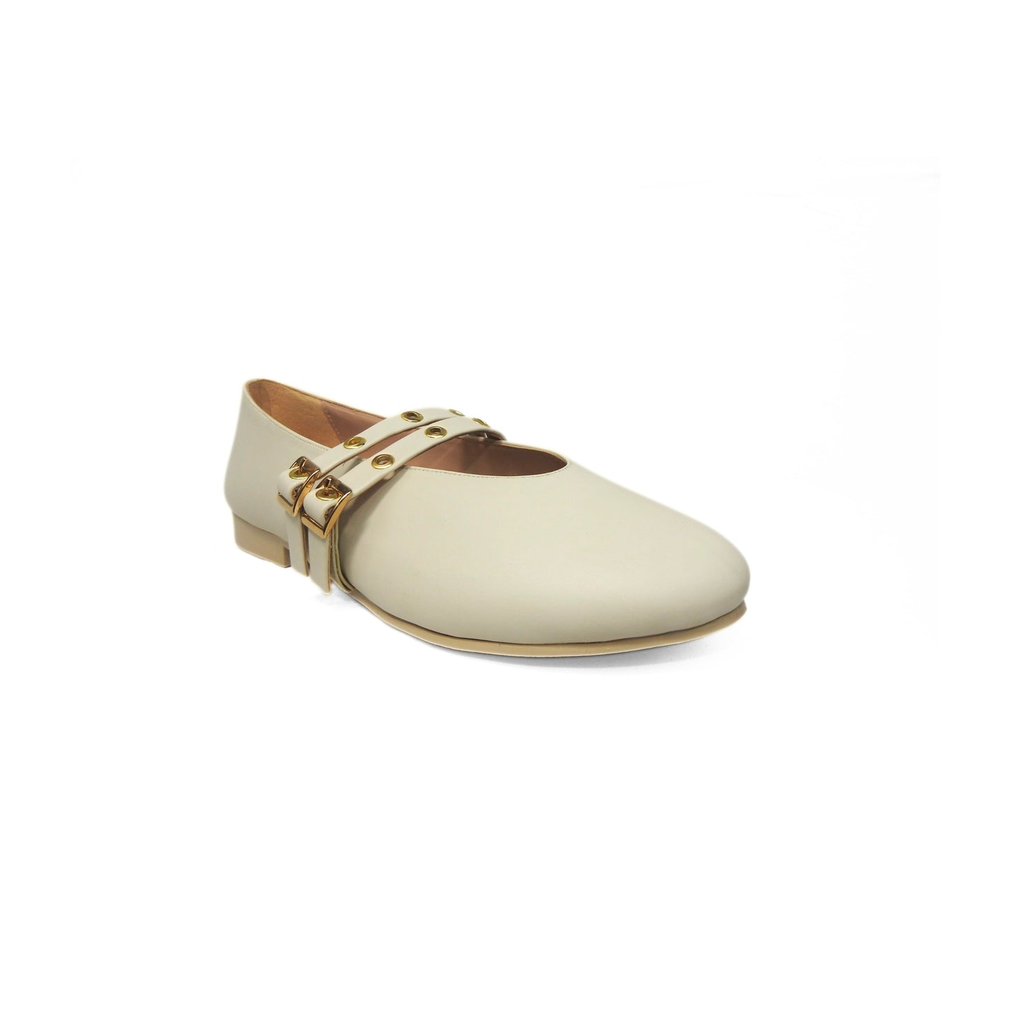 Dual Buckle Flats - Beige