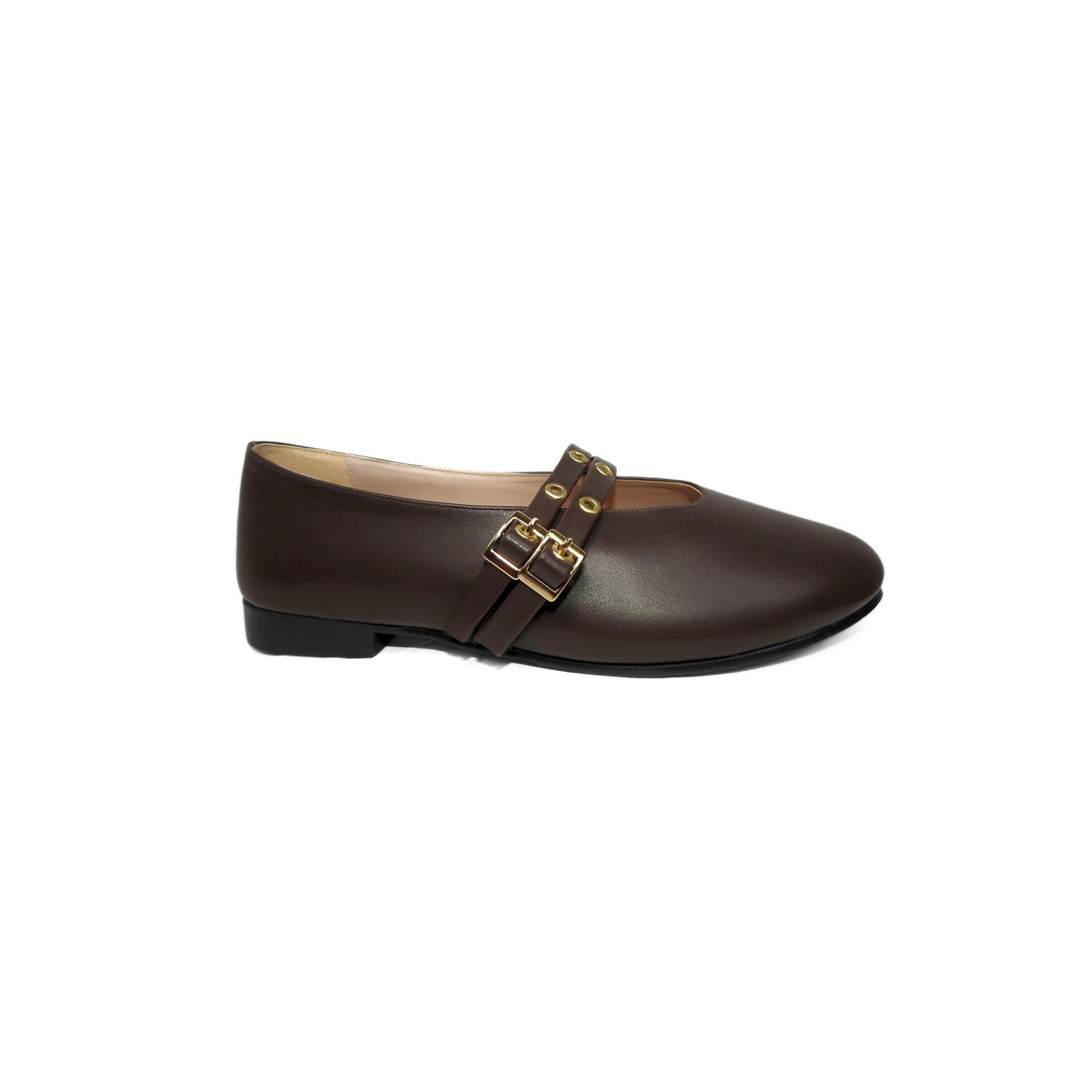 Dual Buckle Flats - Dark Brown