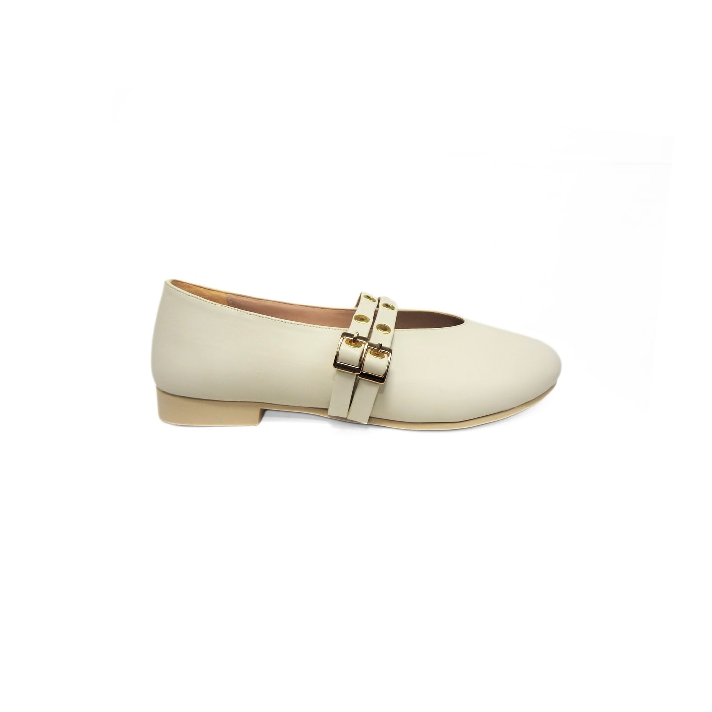 Dual Buckle Flats - Beige