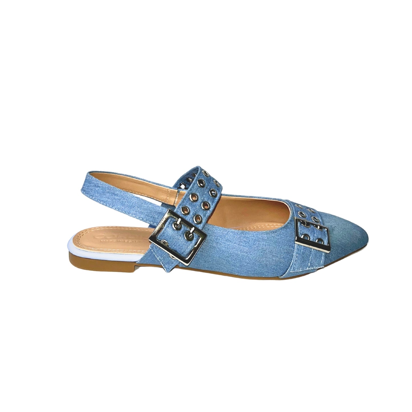 Light Denim Studded Buckle Sandals