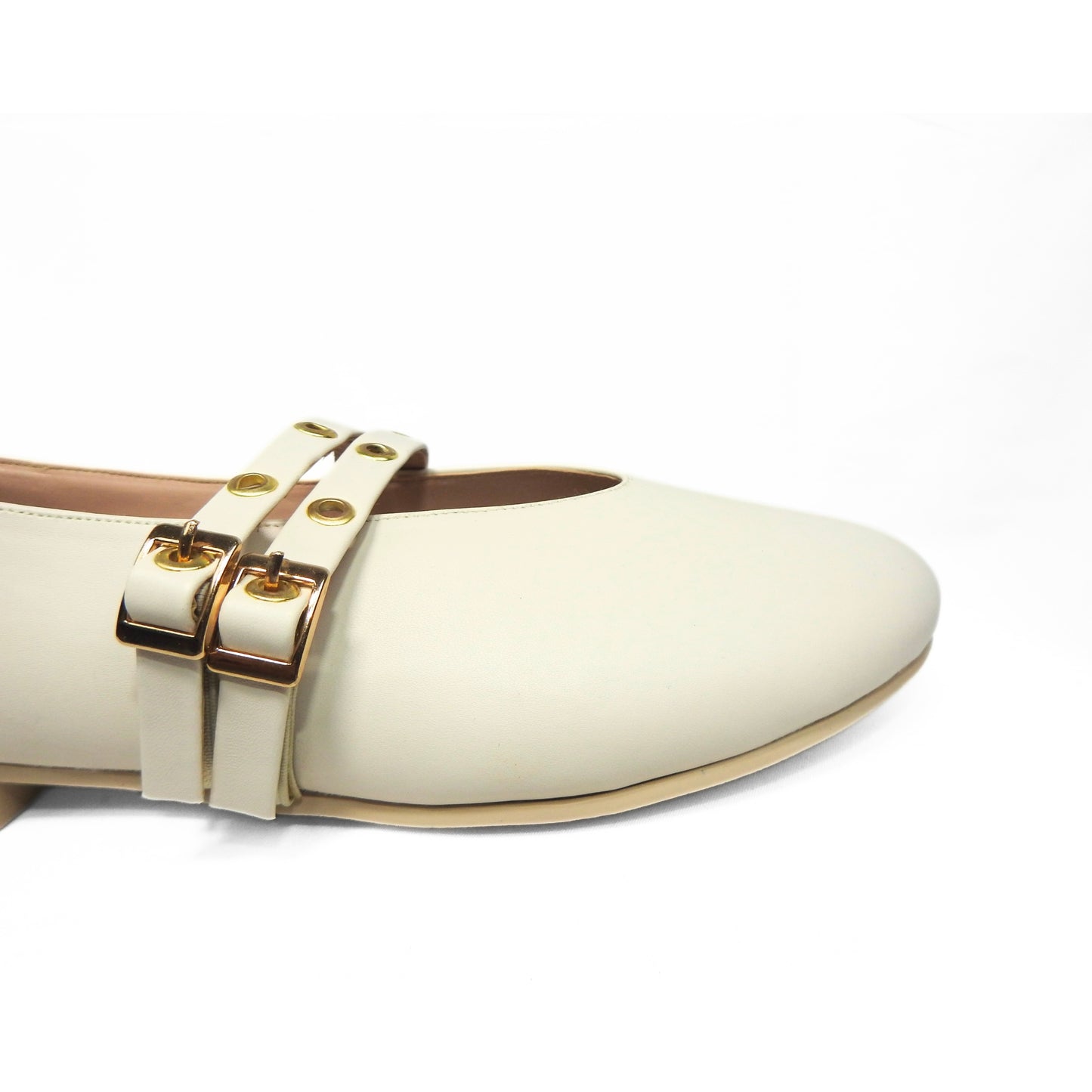Dual Buckle Flats - Beige
