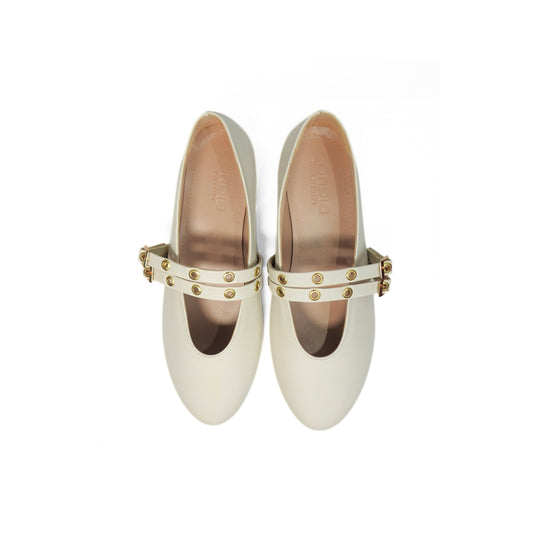 Dual Buckle Flats - Beige