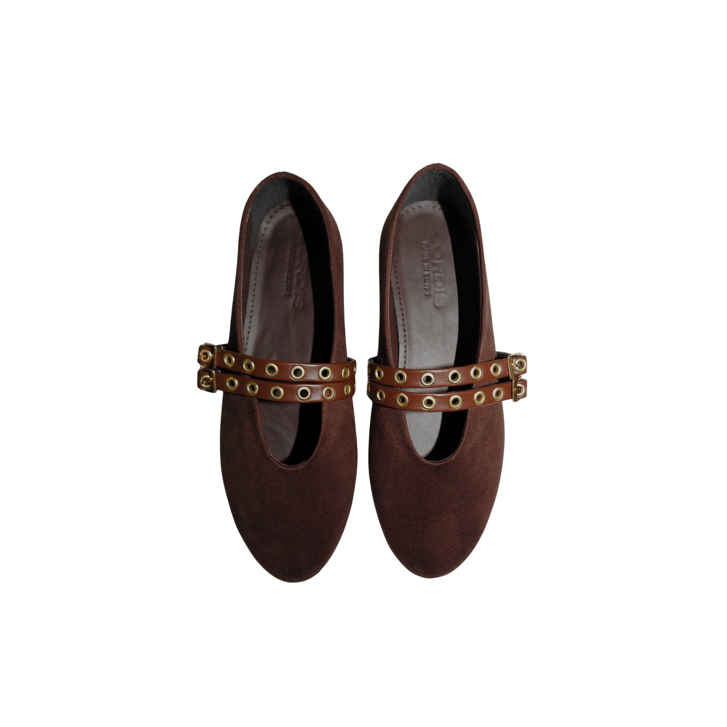 Dual Buckle Flats - Dark Brown suede
