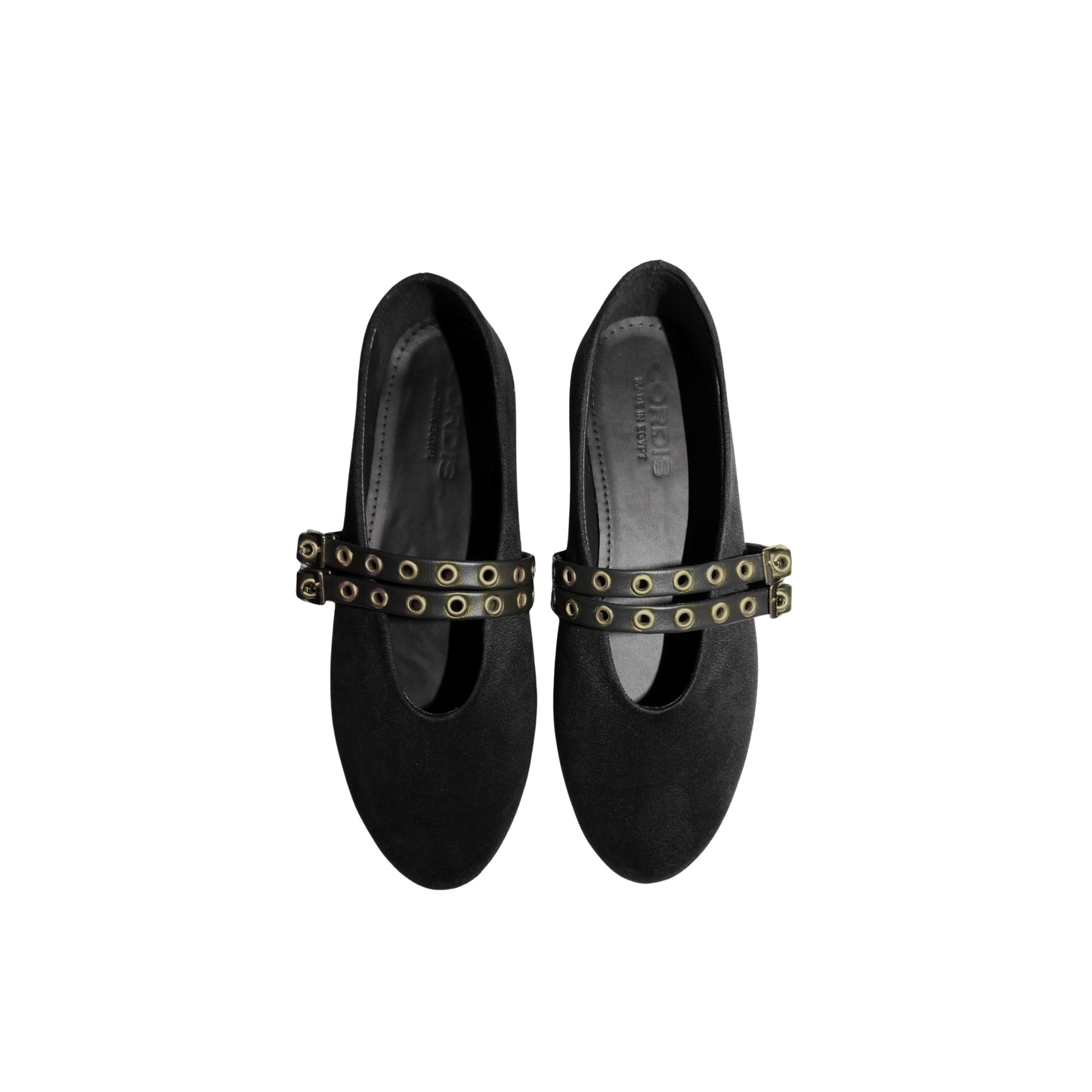 Dual Buckle Flats - Black suede