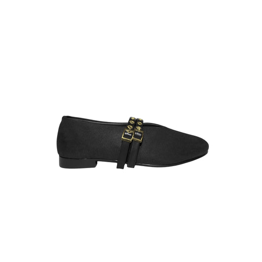 Dual Buckle Flats - Black suede