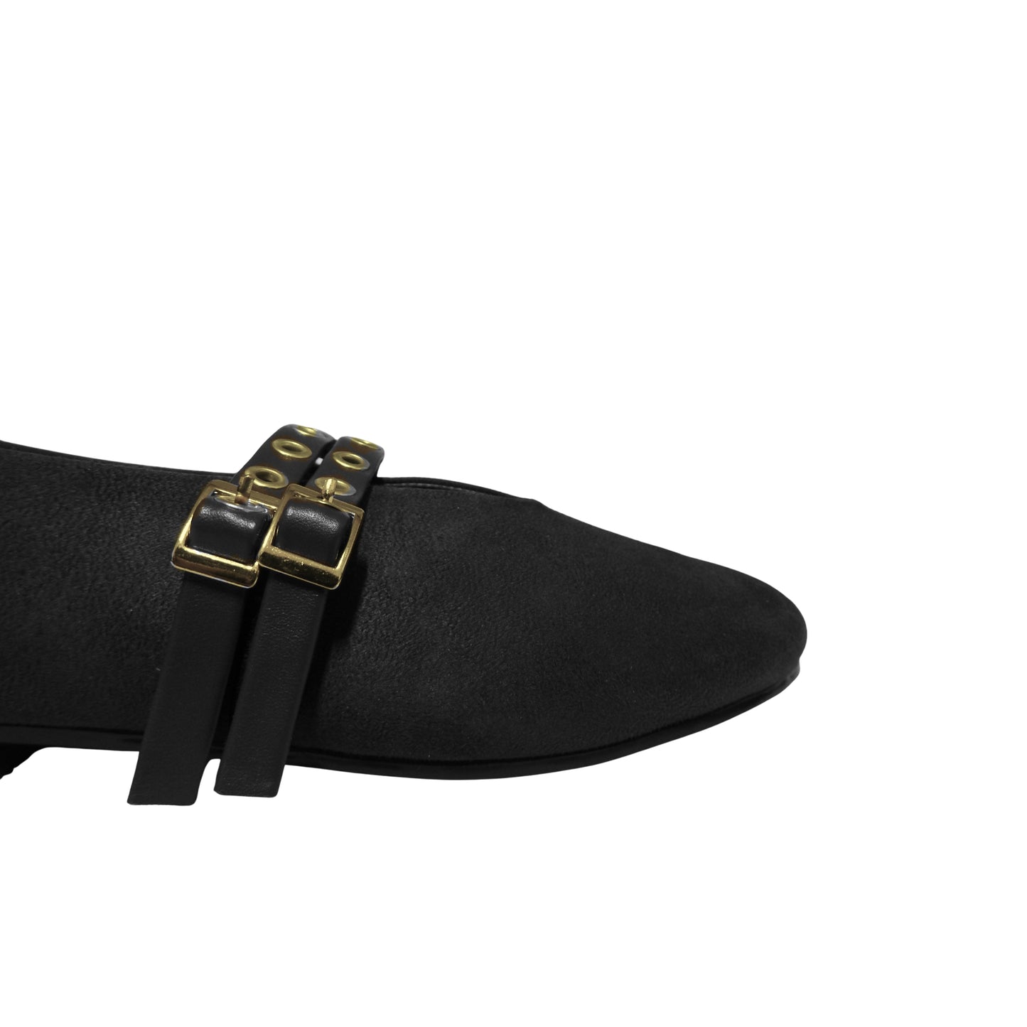 Dual Buckle Flats - Black suede